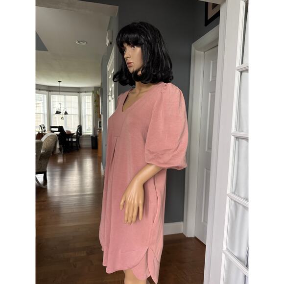 For Cynthia puff sleeved v neck high low soft pink knee length dress small - Picture 9 of 10